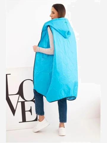 Dámska prešívaná vesta Plus Size s kapucňou zapínaná na zips tyrkysová