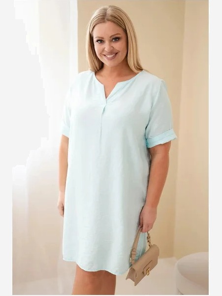 Dámske viskózové šaty Plus Size s krátkym rukávom a výstrihom do V mentolová