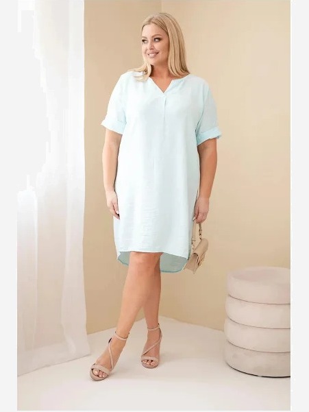 Dámske viskózové šaty Plus Size s krátkym rukávom a výstrihom do V mentolová