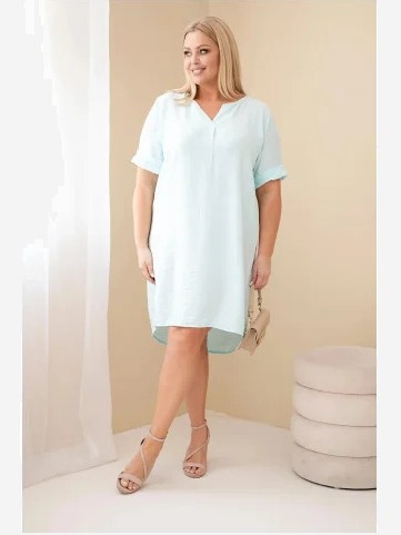 Dámske viskózové šaty Plus Size s krátkym rukávom a výstrihom do V mentolová