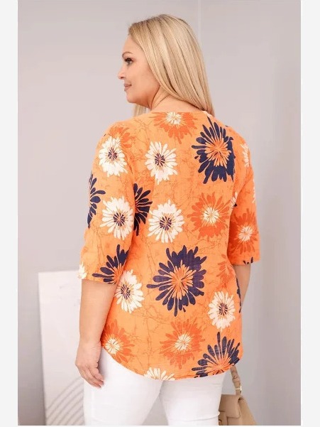 Dámska bavlnená blúzka Plus Size s krátkym rukávom a gombíkmi oranžová