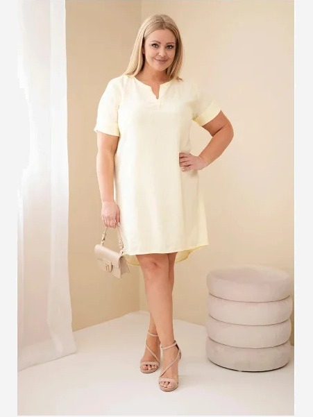 Dámske viskózové šaty Plus Size s krátkym rukávom a s výstrihom do V žltá