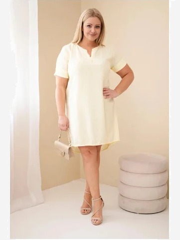 Dámske viskózové šaty Plus Size s krátkym rukávom a s výstrihom do V žltá