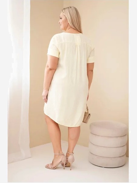 Dámske viskózové šaty Plus Size s krátkym rukávom a s výstrihom do V žltá