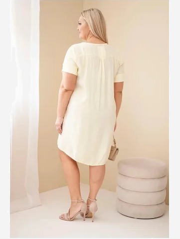Dámske viskózové šaty Plus Size s krátkym rukávom a s výstrihom do V žltá