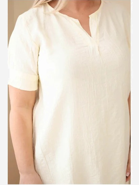 Dámske viskózové šaty Plus Size s krátkym rukávom a s výstrihom do V žltá