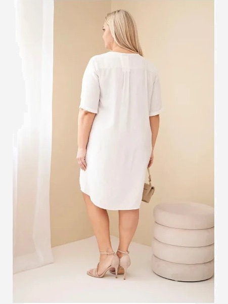 Dámske viskózové šaty Plus size s krátkym rukávom a výstrihom do V béžové