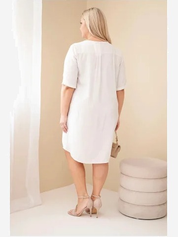 Dámske viskózové šaty Plus size s krátkym rukávom a výstrihom do V béžové