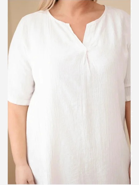 Dámske viskózové šaty Plus size s krátkym rukávom a výstrihom do V béžové