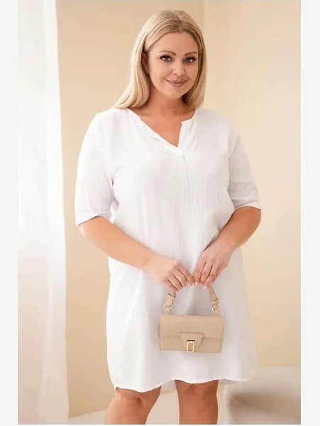 Dámske viskózové šaty Plus Size s krátkym rukávom a výstrihom do V biela