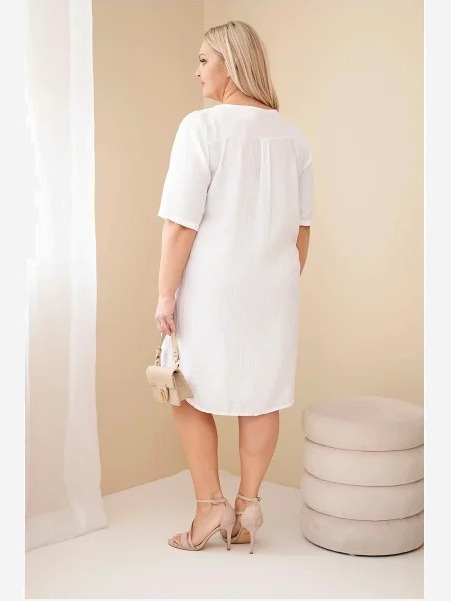Dámske viskózové šaty Plus Size s krátkym rukávom a výstrihom do V biela