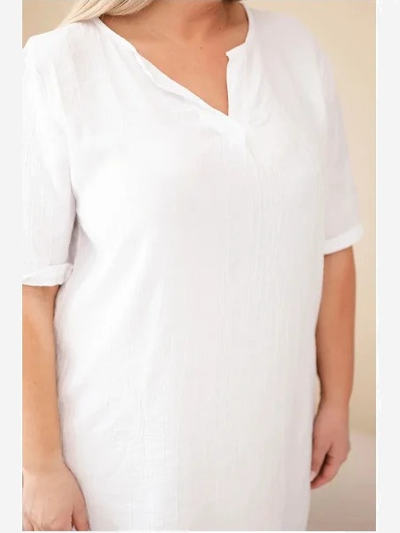 Dámske viskózové šaty Plus Size s krátkym rukávom a výstrihom do V biela