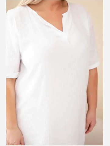 Dámske viskózové šaty Plus Size s krátkym rukávom a výstrihom do V biela