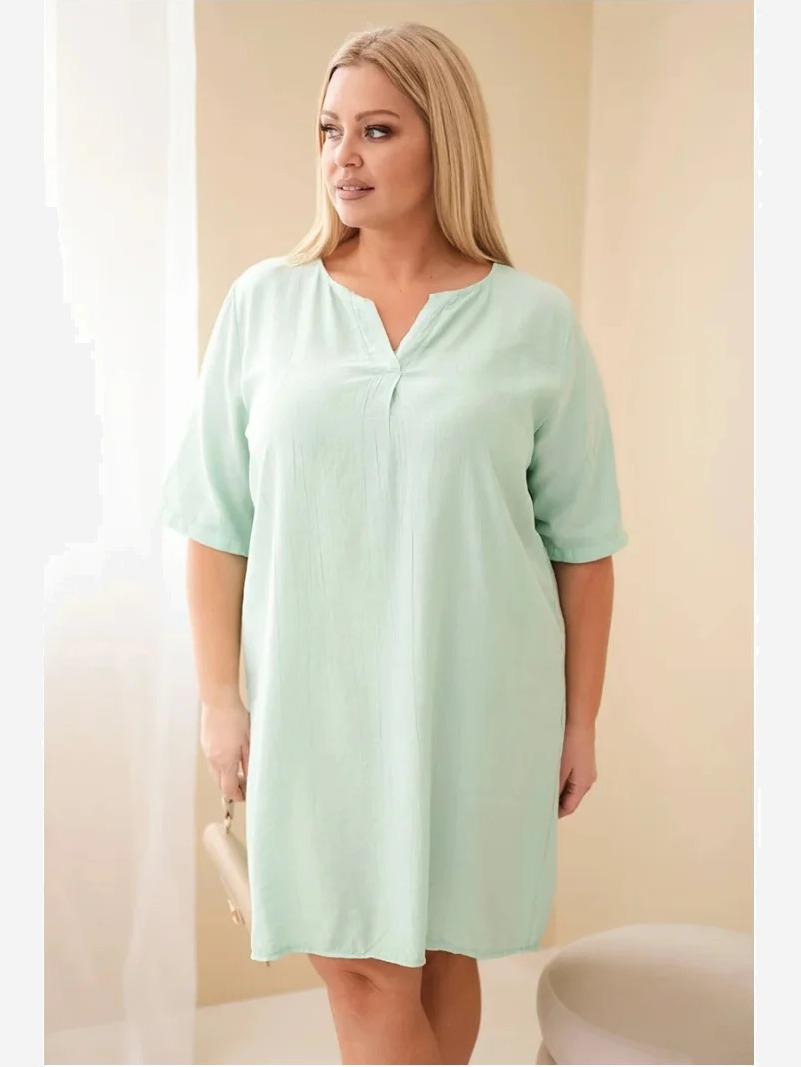 Dámske viskózové šaty Plus Size s krátkym rukávom a výstrihom do V tmavo mätová