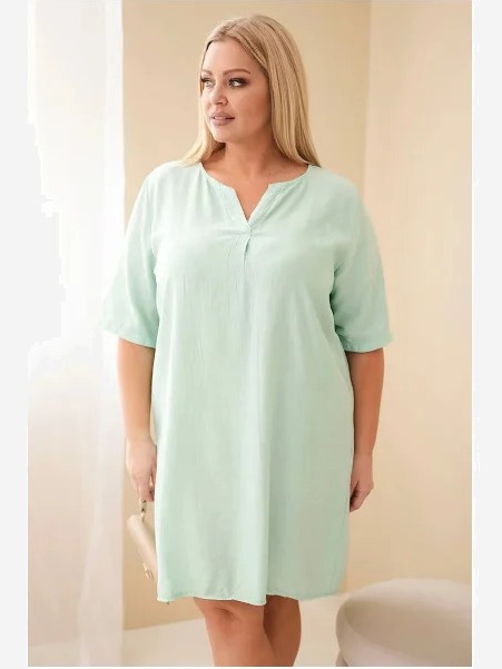 Dámske viskózové šaty Plus Size s krátkym rukávom a výstrihom do V tmavo mätová