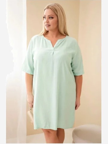 Dámske viskózové šaty Plus Size s krátkym rukávom a výstrihom do V tmavo mätová