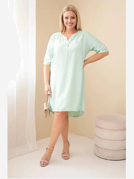 Dámske viskózové šaty Plus Size s krátkym rukávom a výstrihom do V tmavo mätová