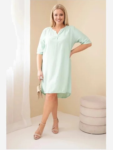 Dámske viskózové šaty Plus Size s krátkym rukávom a výstrihom do V tmavo mätová
