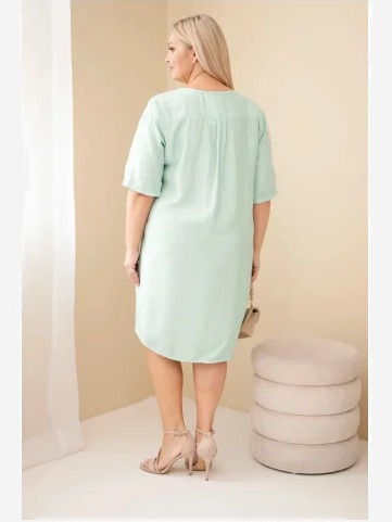 Dámske viskózové šaty Plus Size s krátkym rukávom a výstrihom do V tmavo mätová