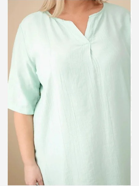 Dámske viskózové šaty Plus Size s krátkym rukávom a výstrihom do V tmavo mätová