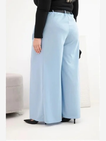 Dámske nohavice Plus Size so širokou nohavicou a s opaskom modré