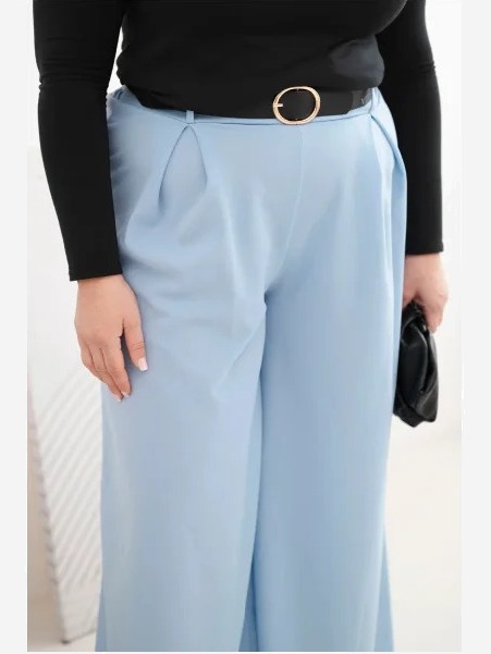 Dámske nohavice Plus Size so širokou nohavicou a s opaskom modré