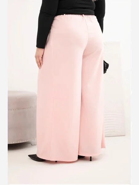 Dámske nohavice Plus Size so širokými nohavicami a s opaskom púdrová ružová