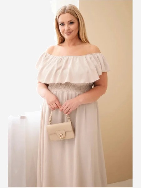 Dámske šaty Plus Size s volánom a elastickým pásom béžová