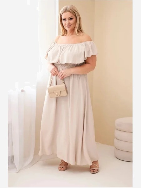 Dámske šaty Plus Size s volánom a elastickým pásom béžová