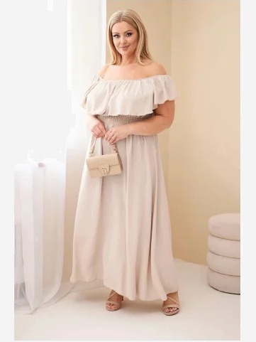 Dámske šaty Plus Size s volánom a elastickým pásom béžová