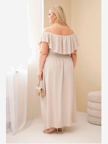 Dámske šaty Plus Size s volánom a elastickým pásom béžová