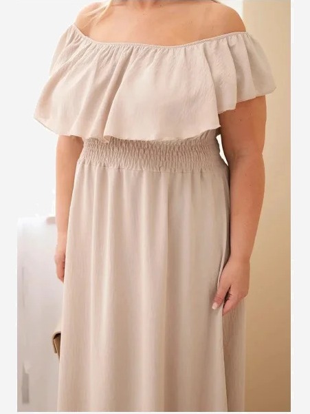 Dámske šaty Plus Size s volánom a elastickým pásom béžová
