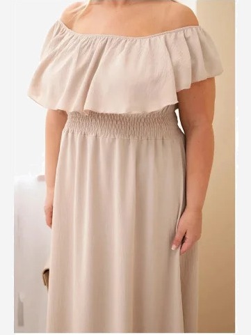 Dámske šaty Plus Size s volánom a elastickým pásom béžová