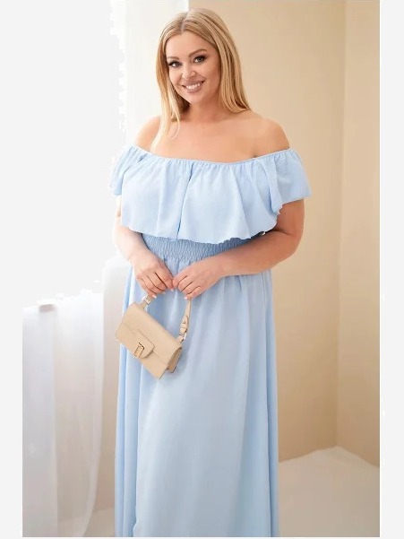 Dámske šaty pre plnoštíhle s volánom a elastickým pásom modrá