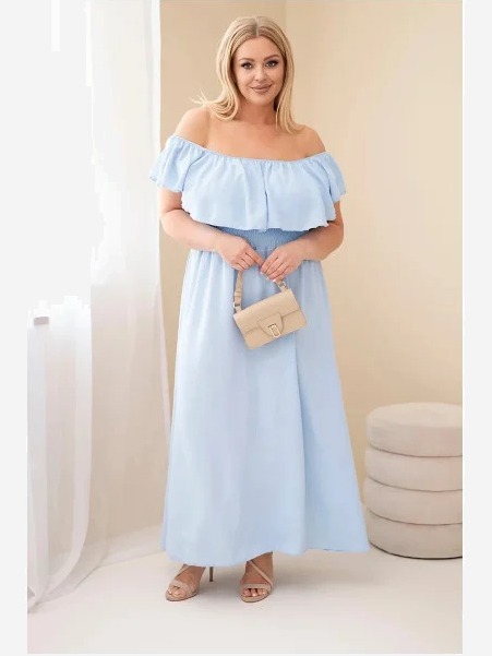Dámske šaty pre plnoštíhle s volánom a elastickým pásom modrá
