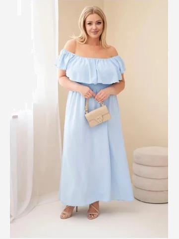 Dámske šaty pre plnoštíhle s volánom a elastickým pásom modrá
