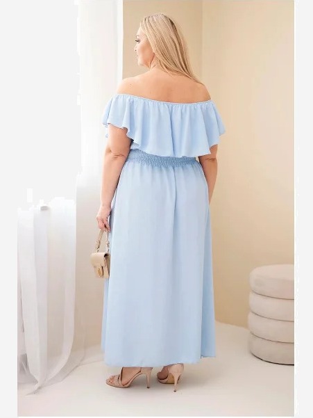 Dámske šaty pre plnoštíhle s volánom a elastickým pásom modrá