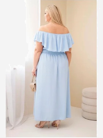 Dámske šaty pre plnoštíhle s volánom a elastickým pásom modrá
