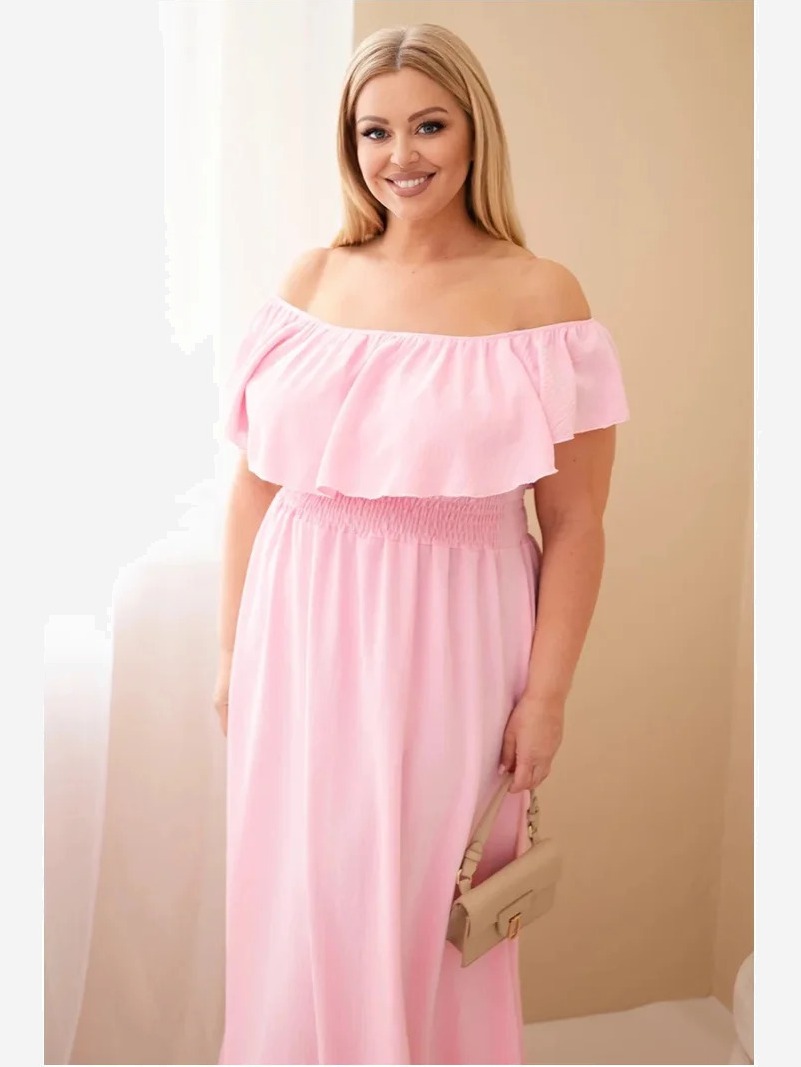 Dámske šaty Plus Size s volánom a elastickým pásom cukríková ružová