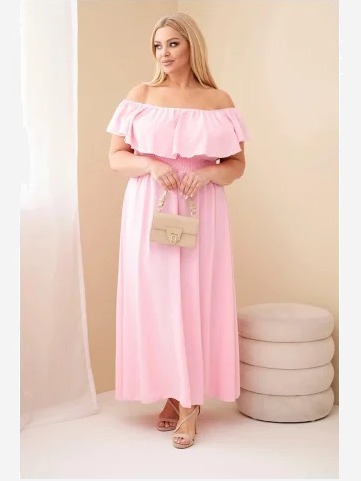 Dámske šaty Plus Size s volánom a elastickým pásom cukríková ružová