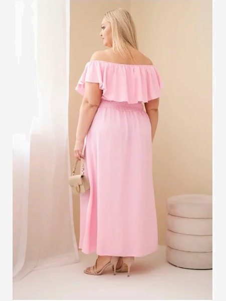 Dámske šaty Plus Size s volánom a elastickým pásom cukríková ružová
