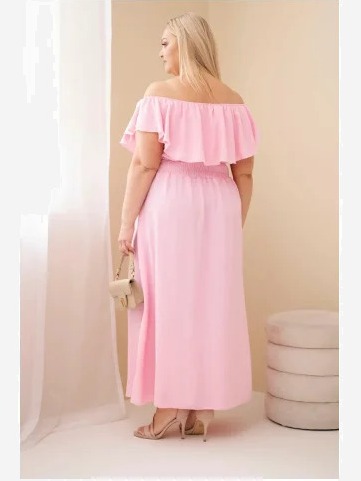 Dámske šaty Plus Size s volánom a elastickým pásom cukríková ružová