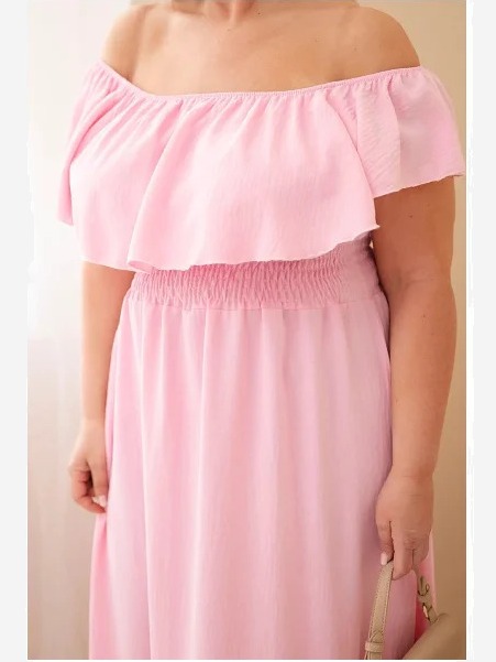 Dámske šaty Plus Size s volánom a elastickým pásom cukríková ružová