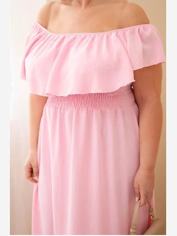 Dámske šaty Plus Size s volánom a elastickým pásom cukríková ružová