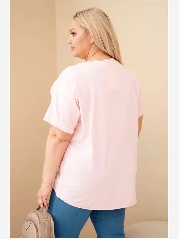 Dámska bavlnená blúzka Plus Size s vyšívanými kvetmi cukríková ružová