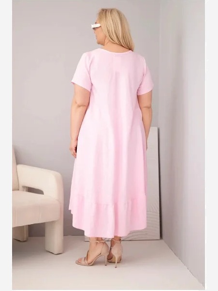 Dámske šaty plus size s krátkym rukávom a volánom z ľahkej viskózy cukríková ružová