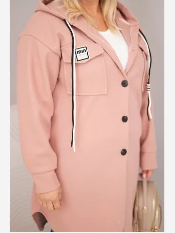Dámsky kabát Plus Size s kapucňou zapínaný na gombíky tmavoružový