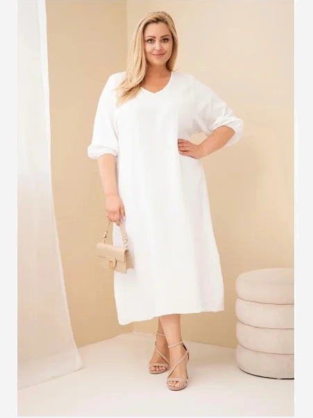 Dámske šaty Plus Size z bavlneného mušelínu s výstrihom do V biela