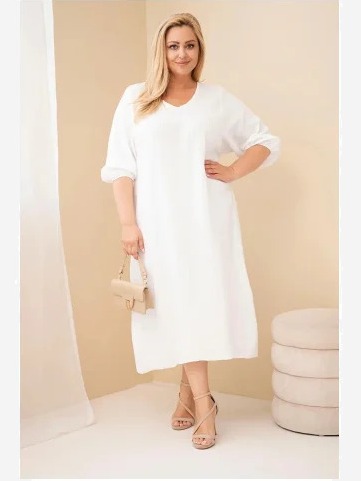 Dámske šaty Plus Size z bavlneného mušelínu s výstrihom do V biela