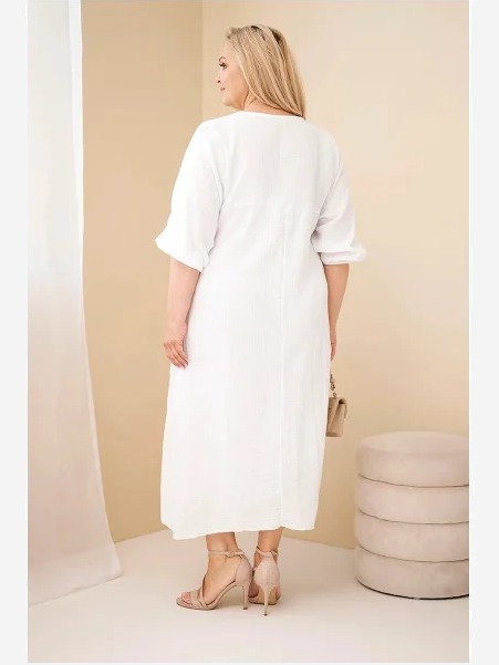 Dámske šaty Plus Size z bavlneného mušelínu s výstrihom do V biela